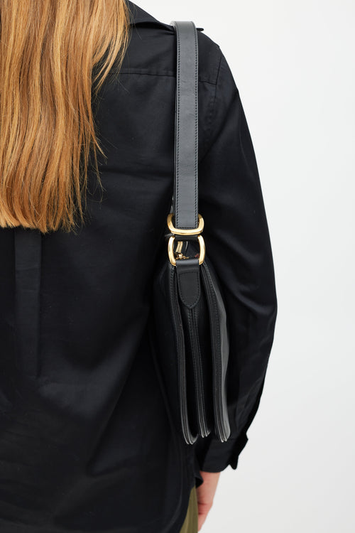 Celine Black Accordian Leather Saddle Bag