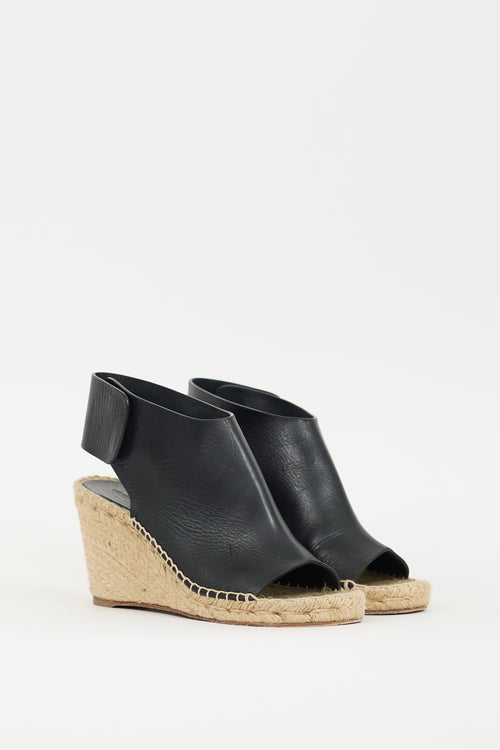 Celine Black 
Beige Leather Espadrille Wedge