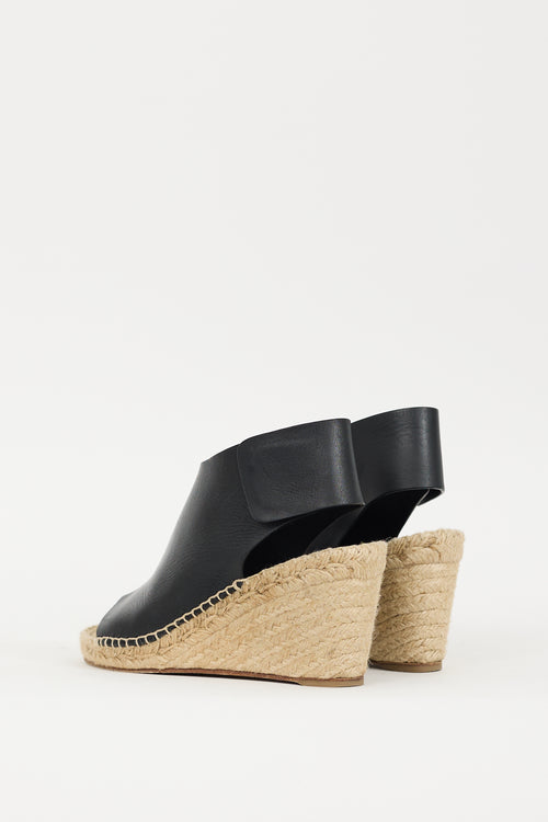 Celine Black 
Beige Leather Espadrille Wedge