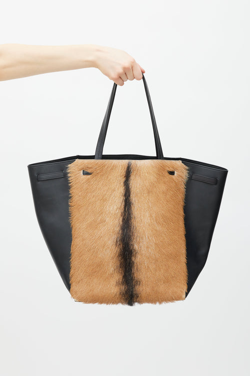 Celine Black 
Brown Fur Cabas Tote