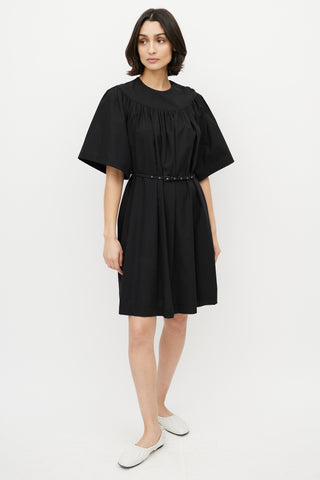 Celine Black Cotton Belted Shift Dress