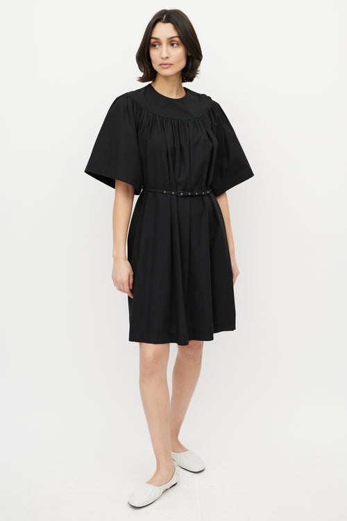 Celine Black Cotton Belted Shift Dress