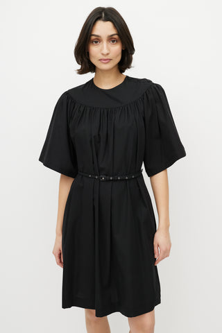 Celine Black Cotton Belted Shift Dress