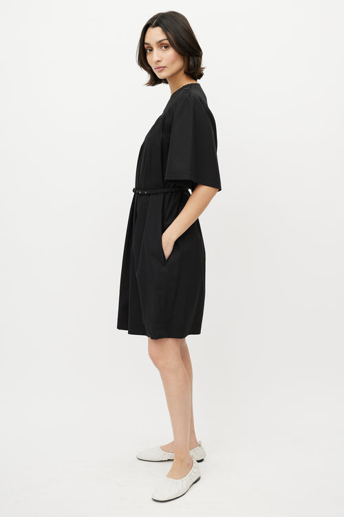 Celine Black Cotton Belted Shift Dress