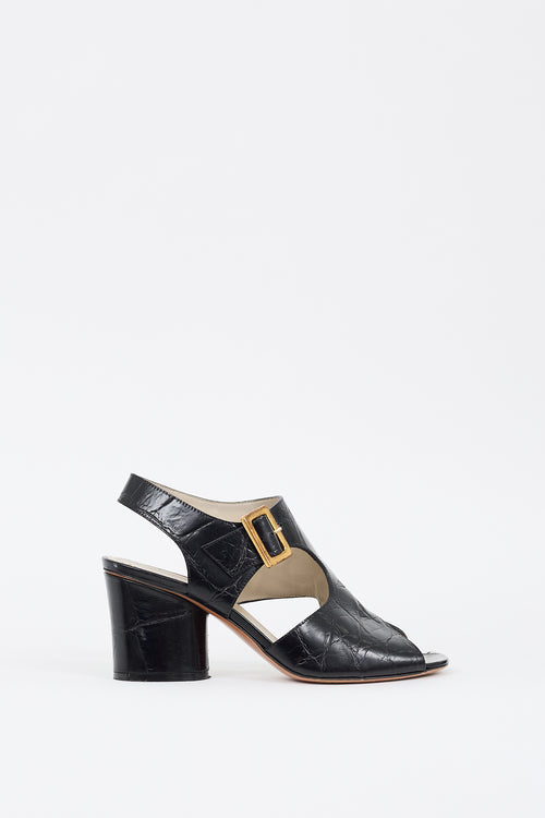 Celine Black Embossed Buckle Heeled Sandal