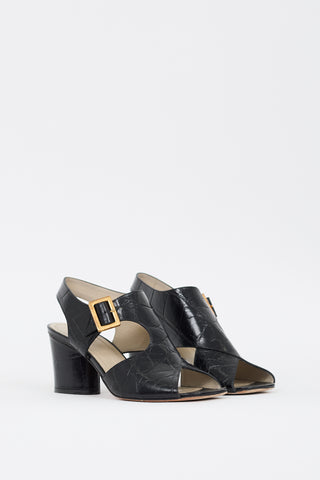 Celine Black Embossed Buckle Heeled Sandal