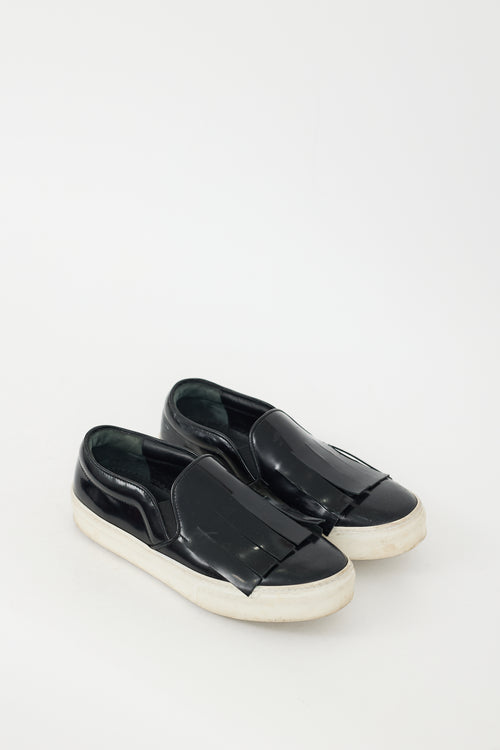 Celine Black Leather Fringe Slip On Sneaker