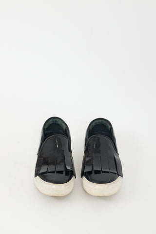 Celine Black Leather Fringe Slip On Sneaker