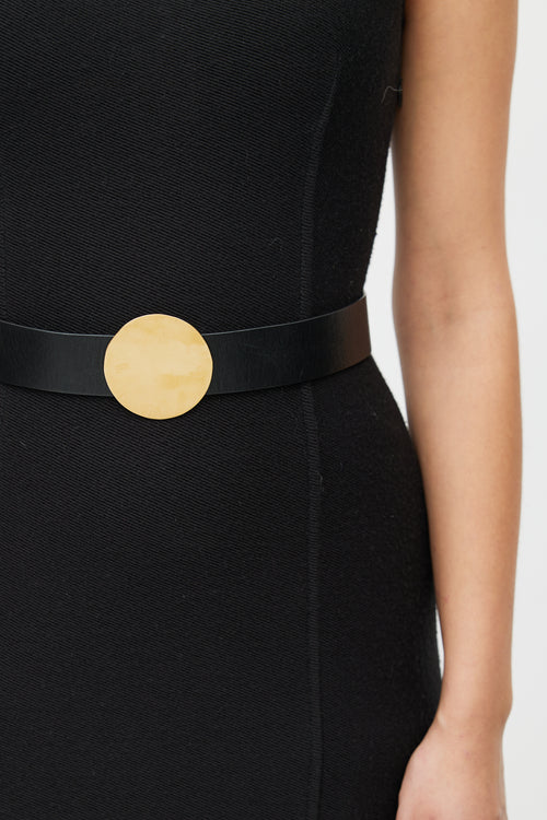 Celine Black 
Gold Leather Tie Belt