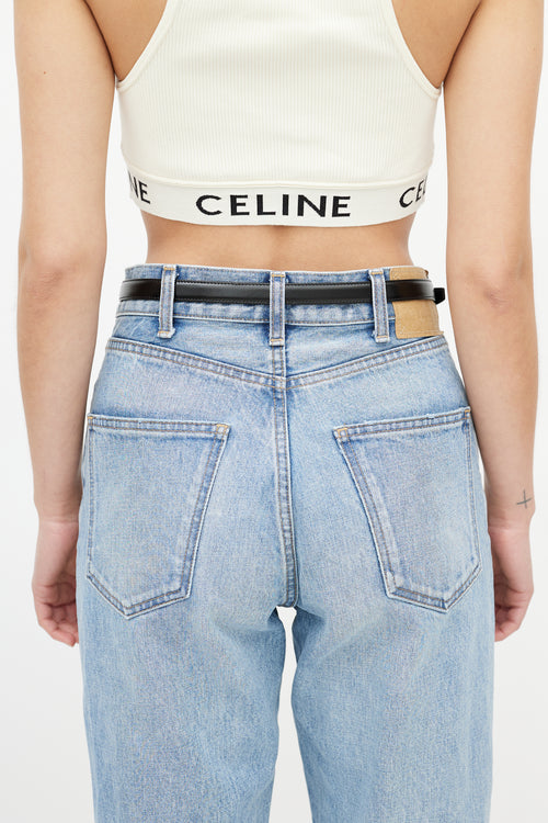 Celine Black 
Gold Triomphe Leather Belt