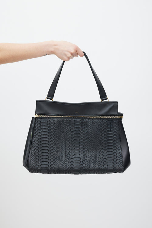 Celine Black Leather Medium Edge Embossed Tote