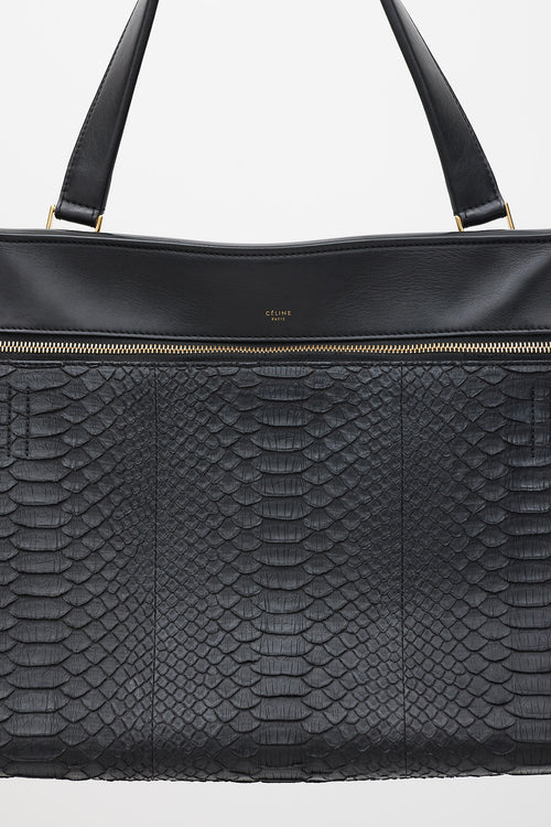 Celine Black Leather Medium Edge Embossed Tote