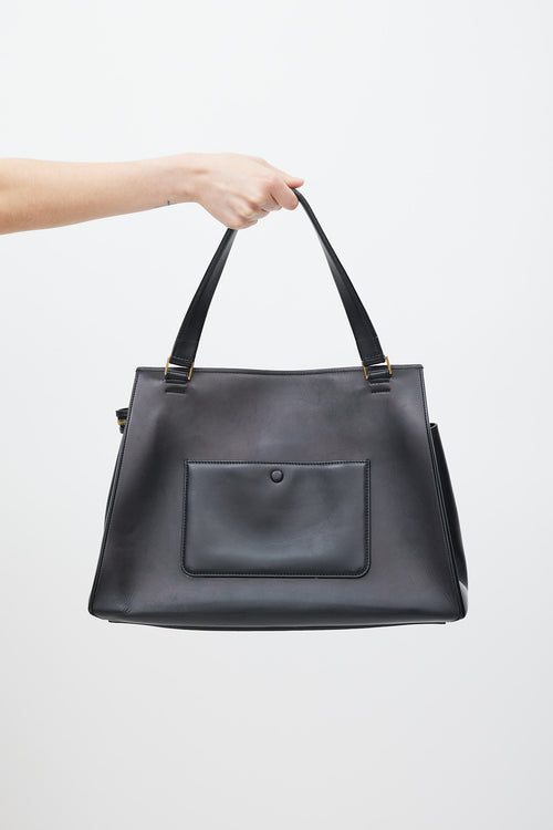 Celine Black Leather Medium Edge Embossed Tote