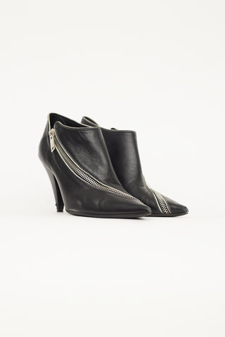 Celine Black Leather Asymmetric Zipper Boot