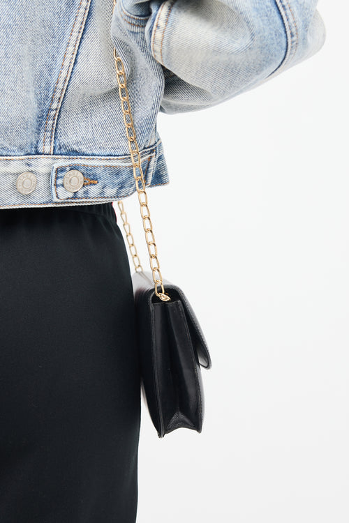 Celine Vintage Black 
Gold Triomphe Chain Crossbody Bag