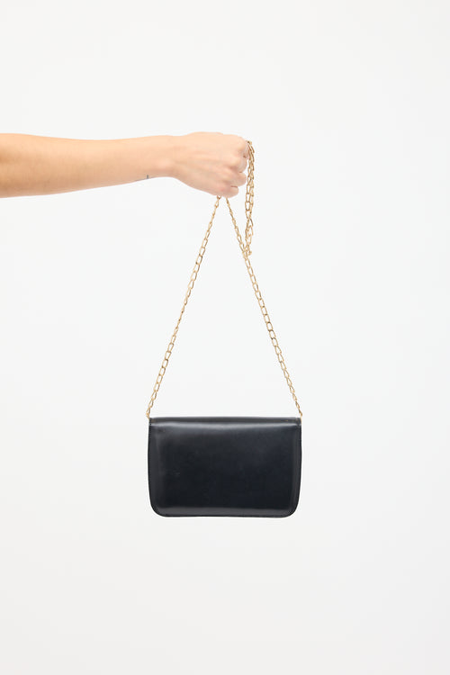 Celine Vintage Black 
Gold Triomphe Chain Crossbody Bag