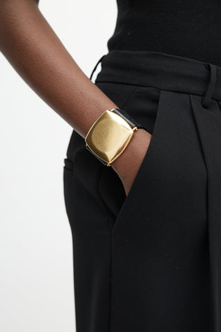 Celine Black Leather 
Gold Bangle