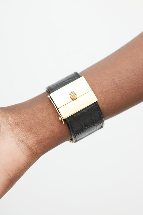 Celine Black Leather 
Gold Bangle