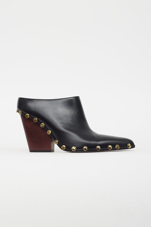 Celine Black Leather Gold Stud Mule