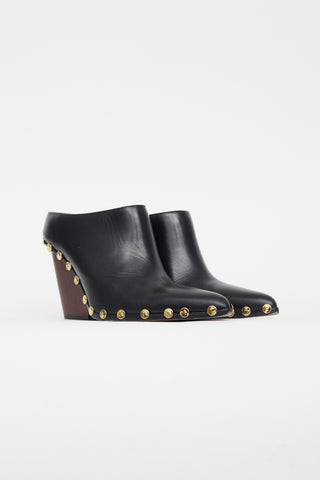 Celine Black Leather Gold Stud Mule