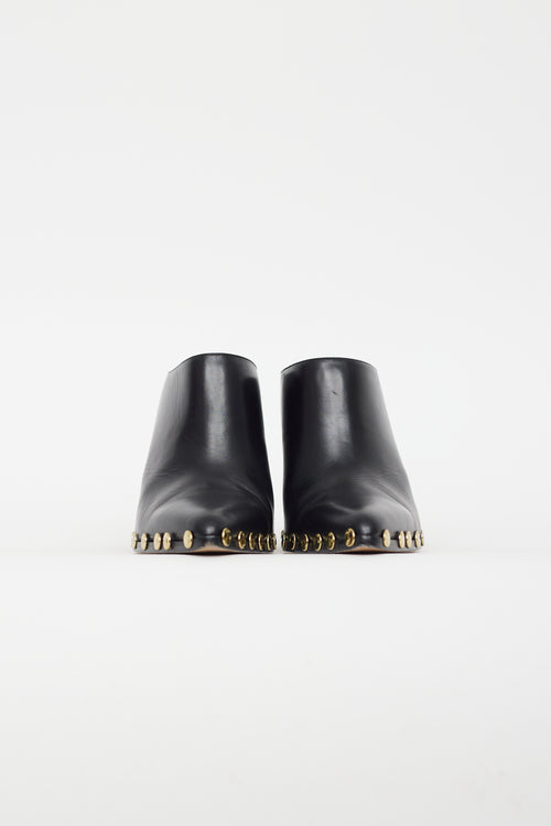 Celine Black Leather Gold Stud Mule