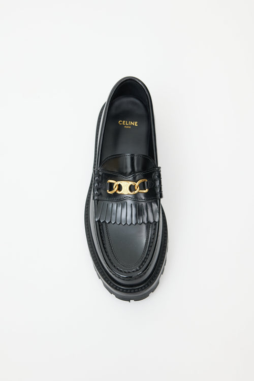 Celine Black Leather 
Gold Triomphe Margaret Loafer