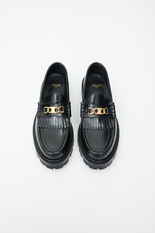 Celine Black Leather 
Gold Triomphe Margaret Loafer