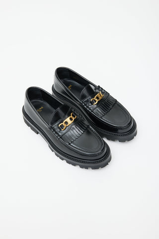 Celine Black Leather 
Gold Triomphe Margaret Loafer