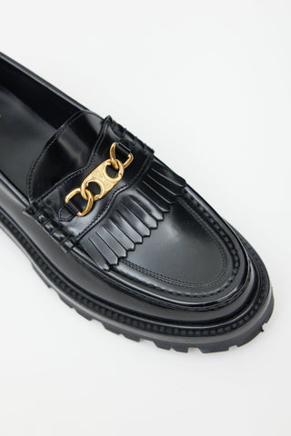 Celine Black Leather 
Gold Triomphe Margaret Loafer