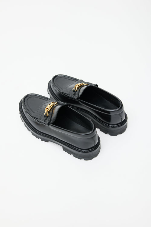 Celine Black Leather 
Gold Triomphe Margaret Loafer