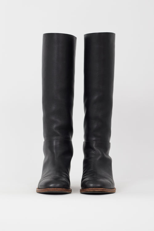 Celine Black Leather Knee High Boot