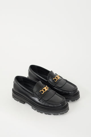 Celine Black Leather Margaret Fringe Loafer