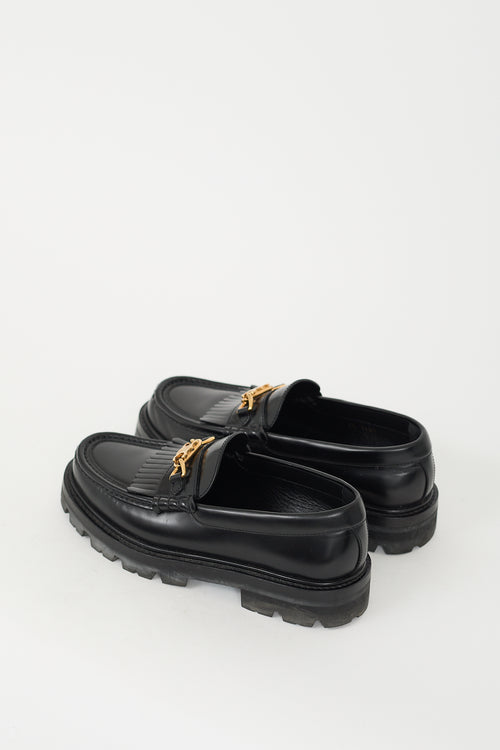 Celine Black Leather Margaret Fringe Loafer