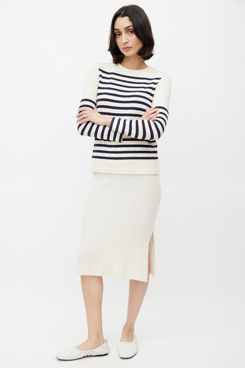 Celine Cream Ribbed Cashmere Knit Midi Skirt