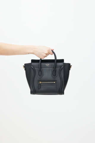 Celine Black Leather Nano Luggage Bag