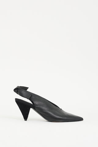 Celine Black Leather Paris V-Neck Slingback Heel