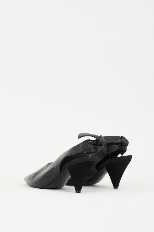 Celine Black Leather Paris V-Neck Slingback Heel