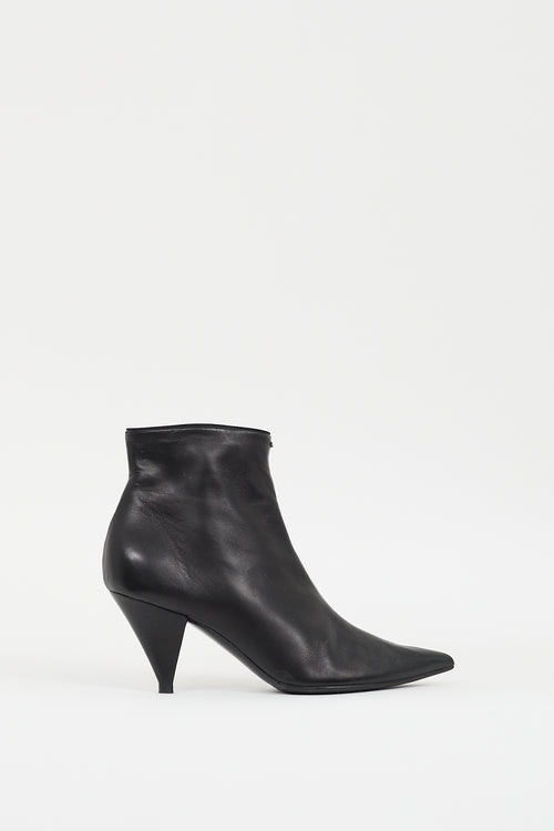 Celine Black Leather Pointed Ankle  Boot