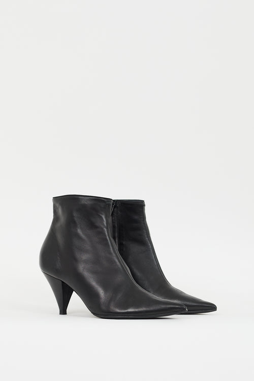 Celine Black Leather Pointed Ankle  Boot