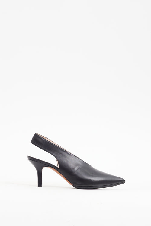 Celine Black Leather Pointed Slingback Heel