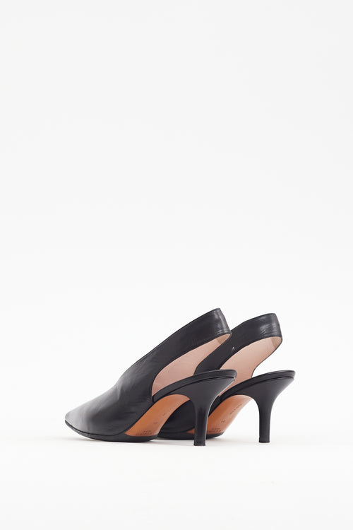 Celine Black Leather Pointed Slingback Heel