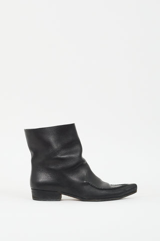 Celine Black Leather Pointed Ankle Boot