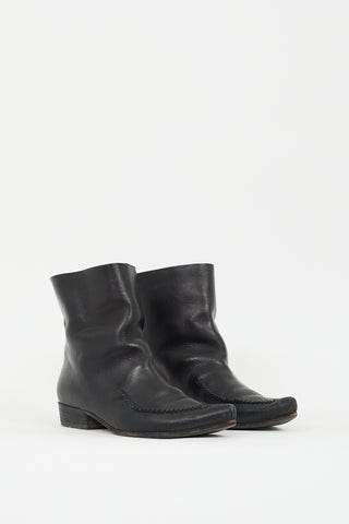 Celine Black Leather Pointed Ankle Boot