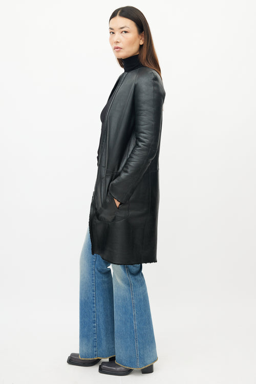 Celine Black Leather Shearling Reversible Coat