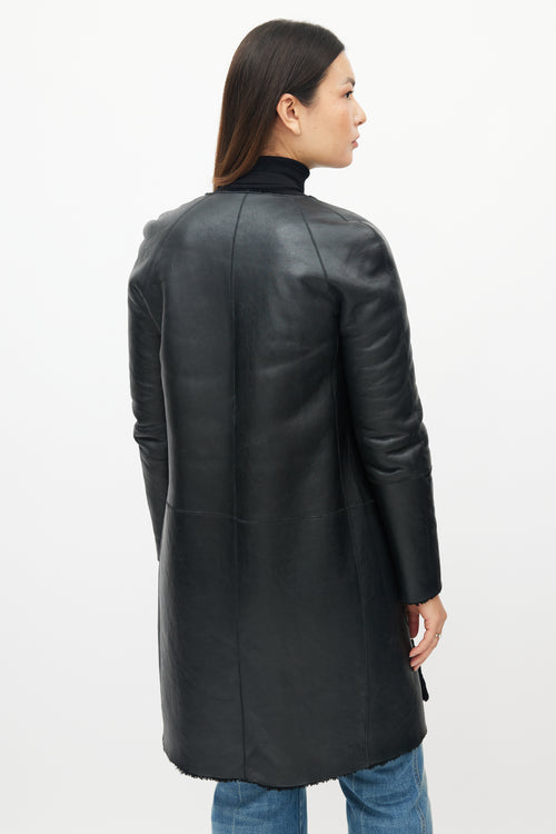 Celine Black Leather Shearling Reversible Coat