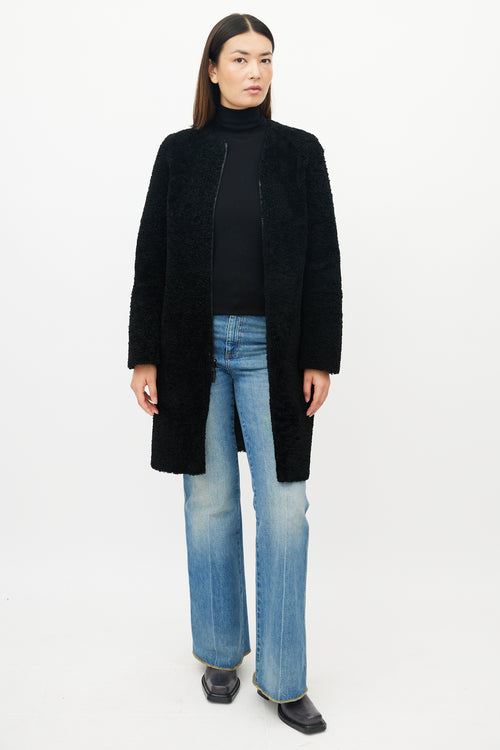 Celine Black Leather Shearling Reversible Coat