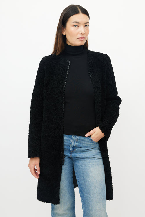 Celine Black Leather Shearling Reversible Coat