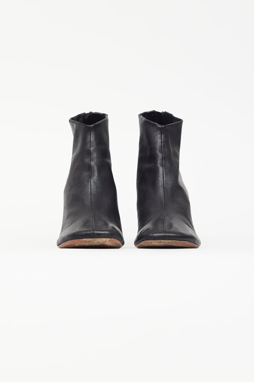 Celine Black Leather Square Toe Heel Ankle Boot