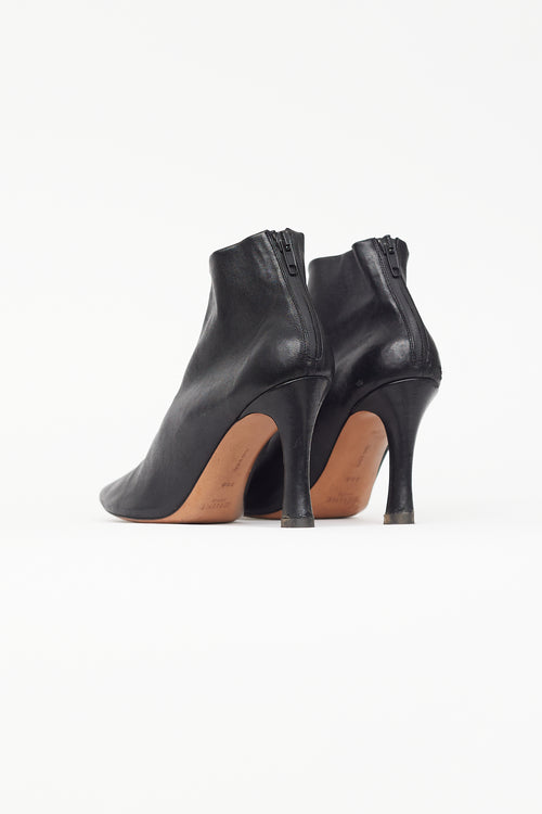 Celine Black Leather Square Toe Heel Ankle Boot