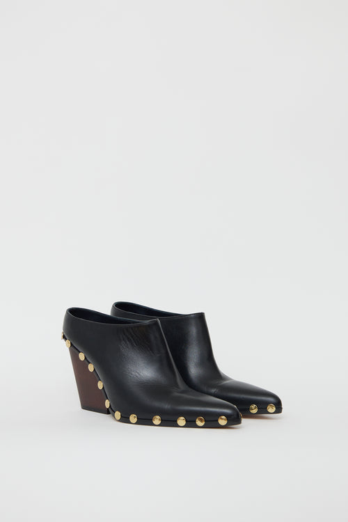 Celine Black Leather Studded Mule